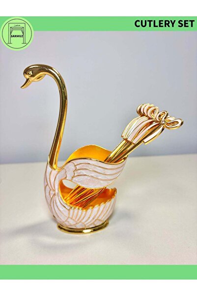 Generic Elegant Swan Base Tableware Set with 6 Dessert Forks/Spoons - Unique ...