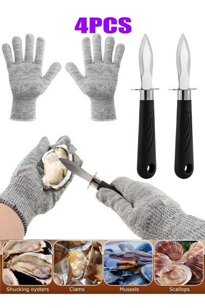 Generic 2-Piece Oyster Shucking Kit, Professional Oyster Shucker Knife and Cu...