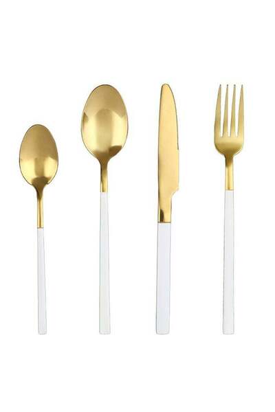 Generic 4-Piece Stainless Steel Cutlery Set White/Gold 23centimeter