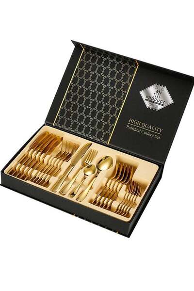 Generic 24-Piece Stainless Steel Cutlery Set Gold