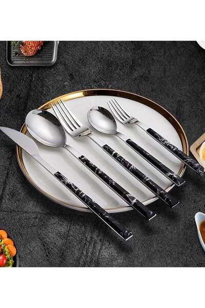 Generic 5-Piece Cutlery Set,Stainless Steel Silverware Set With Marble Textur...