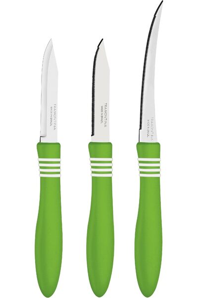Generic Cor&Cor 3-Piece Knife Set with Stainless Steel Blades and Green Polyp...