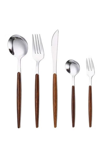 Generic 5 Pcs Silverware Tableware Set with Faux Wooden Handle, Creative 304 ...