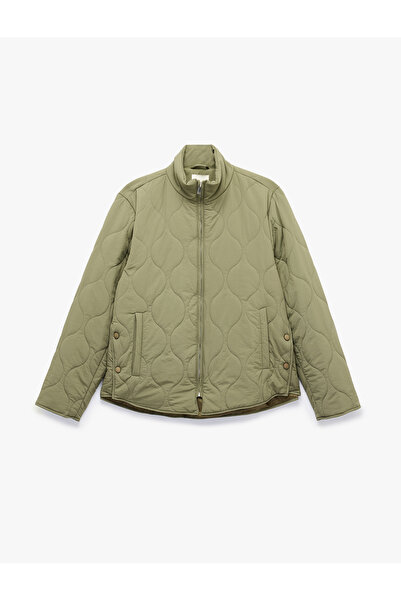 Koton Long Sleeve Zippered Quilted Stand Collar Jacket with Pockets