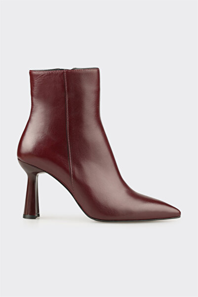 Elle Shoes Bordo Deri Kadın Topuklu Bot