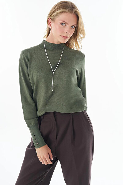 Kayra Basic Viscose Knitwear Sweater Khaki