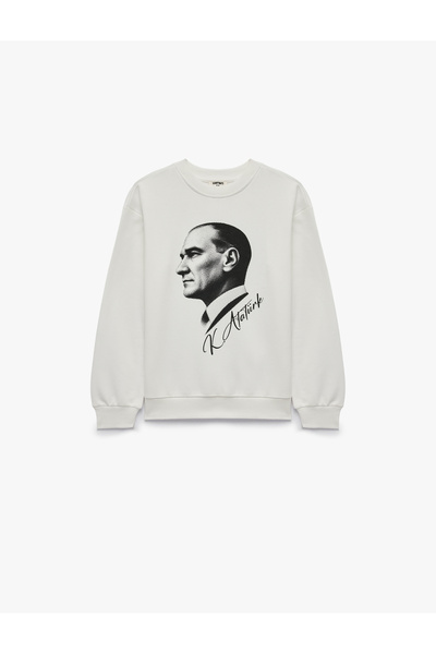 Koton Ataturk Printed Crew Neck Long Sleeve Cotton Sweatshirt