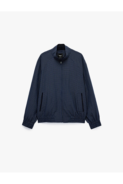 Koton Reglan Sleeves, Pockets, Stand Collar, Plaid, Zippered, Seasonal Jacket