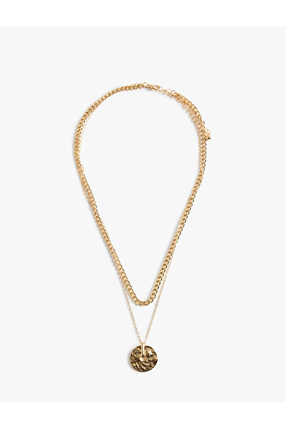Koton Textured Medallion Steel Multi-Chain Necklace