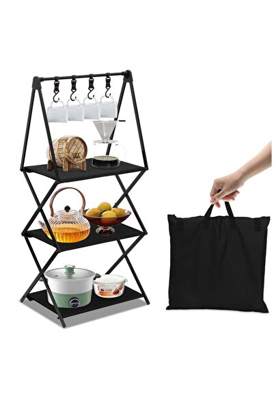 Arabest 3-Layer Aluminum Folding Camping Storage Rack with Hooks,Portable Out...