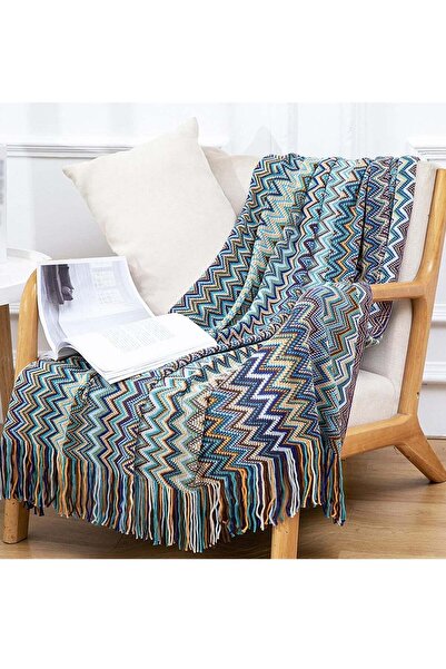 Arabest Tassel Design Cotton Blanket,Multicolour,129x150cm