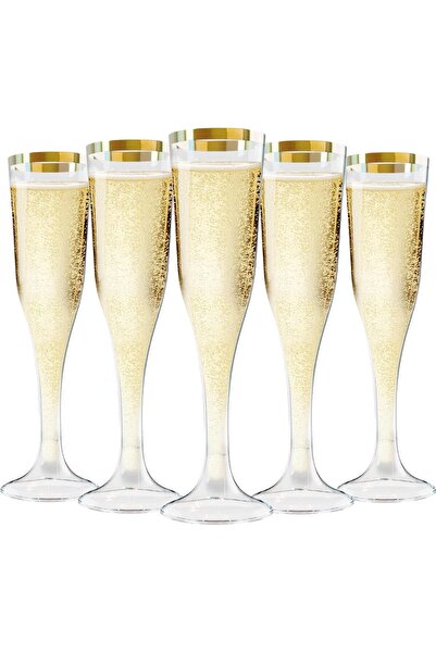 Arabest Plastic Champagne Flutes,100 Count,4.5oz,Clear with Golden Rim Dispos...