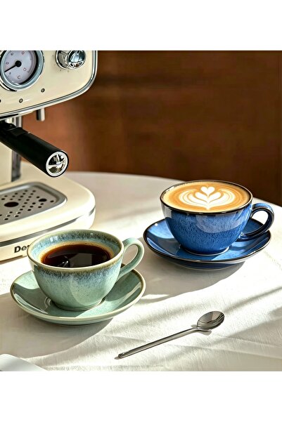 Generic Brand 2 Sets Coffee Cup and Saucer.Vintage Reactive Glaze Ceramic Lat...