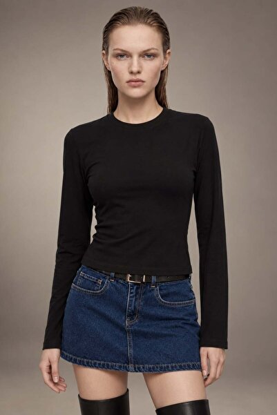 HAKKE Women's Waist-Slit Crew Neck Gathered Blouse