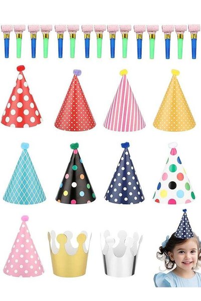 Gernetic 11PCS Colorful Birthday Party Hats with Paper Crowns and 15pcs Noise...