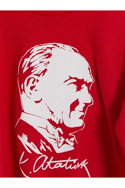 LC Waikiki Kırmızı Atatürk Baskılı Kız Çocuk Kalın Sweatshirt