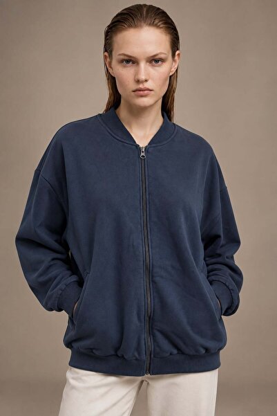 HAKKE Oversize Zippered Bomber Cardigan