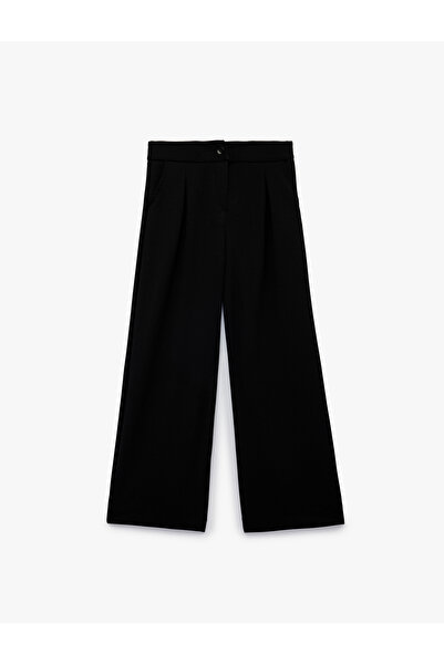 Koton Basic Wide-Leg Pants with Buttons and Pleated Hidden Pockets