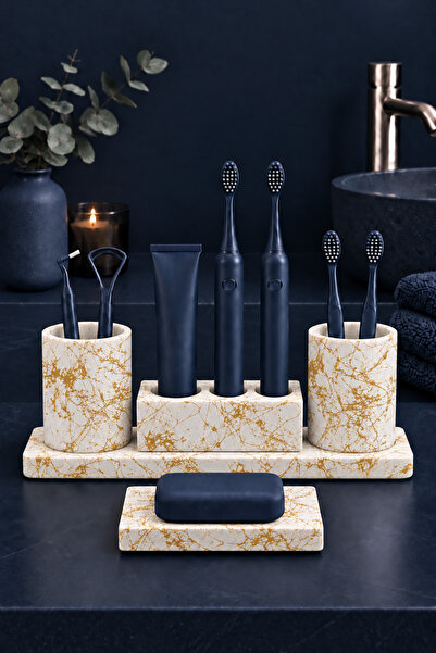 betonmall 5 τεμάχια Marble Series Concrete Σετ μπάνιου Οδοντόβουρτσα Πιατέλα ...