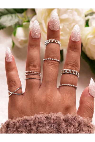 Ervalina Women's Gold Color 8-Piece Design Ring Set