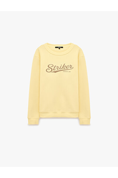 Koton Three Threaded Ribbed Long Sleeve Crew Neck Printed Sweatshirt