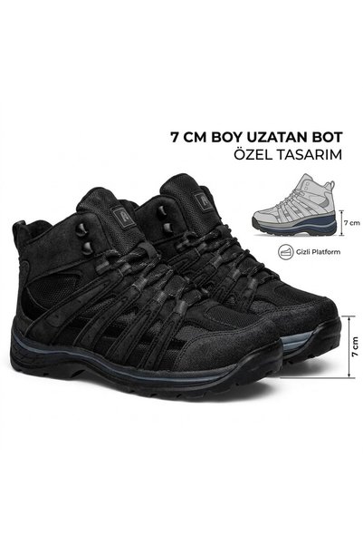 gizlitopuk 7 cm Boy Uzatan Gizli Topuk Siyah Erkek Bot GTclass1200