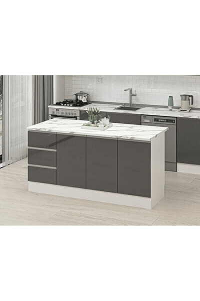 kold concept ADA8016 Beyaz Antrasit MDF Ada Mutfak Dolabı 180 cm