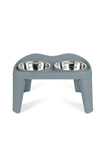 Yummie Set hranire inaltat pentru caini si pisici cu 2 boluri inox, suport an...