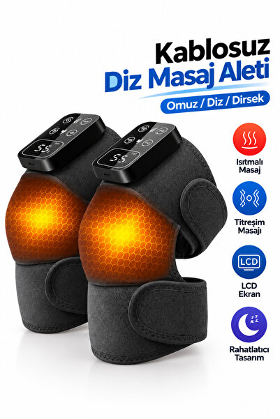 Abbruch Kablosuz Diz Masaj Aleti 2 Adet Isıtmalı Titreşimli LCD Ekranlı Ayarl...