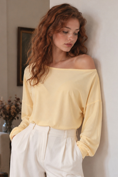 armonika Women's Yellow Asymmetrical Collar Blouse with Corseted Waist Arm-27...