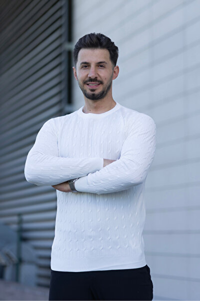 Triko Kazak Fitilli Slim Fit Bisiklet Yaka Likralı Kışlık Sweatshirt