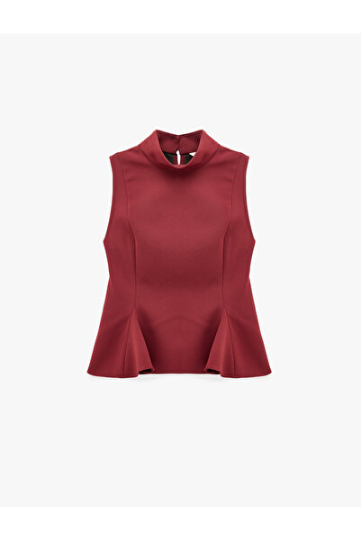 Koton Slim Fit Zippered High Neck Sleeveless Peplum Blouse