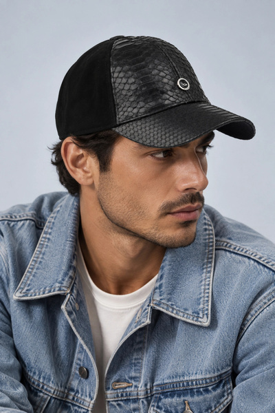 BUENO Black python-suede leather men's hat