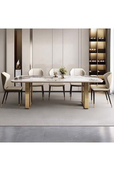 kold concept YMK460 Modern Dikdörtgen Yemek Masası MDF Üstlü Metal Ayaklı