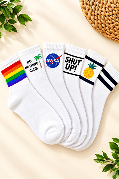 Esinti 6 Pairs of Unisex Cotton Colorful Patterned College Socks