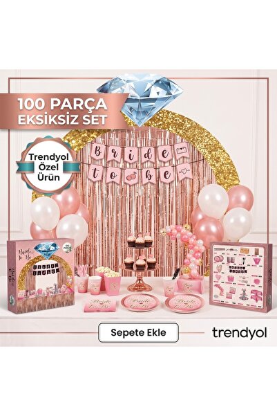100 Parça Bride To Be Bekarlığa Veda Konsept Süsleme Seti - Rose Gold Balon Zincirli Parti Seti