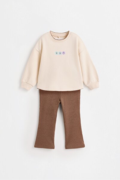 LEFTIES Nakış detaylı sweatshirt ve çan tayt takım