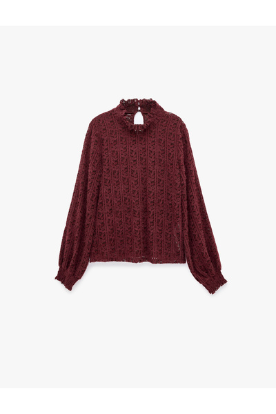 Koton Long Sleeve Semi-Sheer Ruffled High Neck Lace Blouse