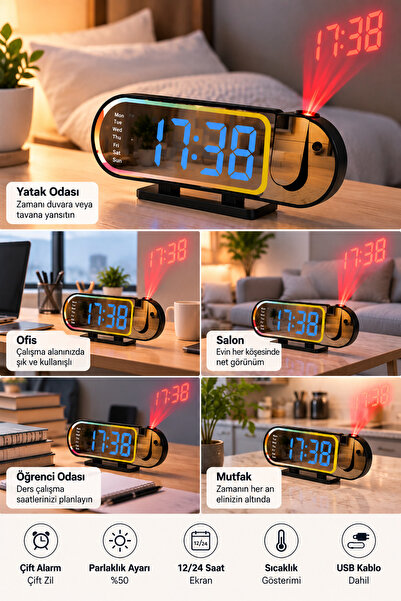 Clevora LED Dijital Masa Saati Şık Tasarım Alarm Özelliği Parlaklık Ayarı Sıcaklık ve 12 24 Saat Gösterimi