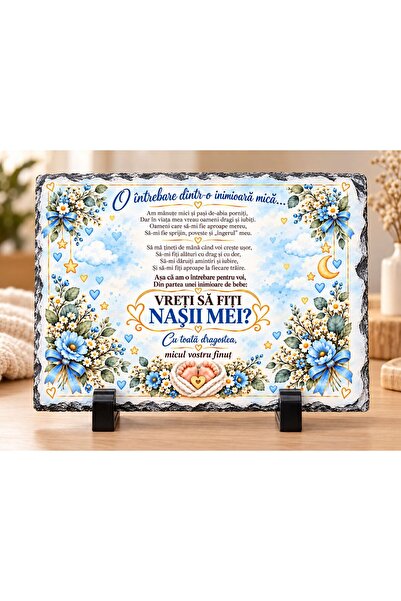 hiperborea Placă ardezie - „Vreți să fiți Nașii Mei?”, Cadou pentru Nași de B...