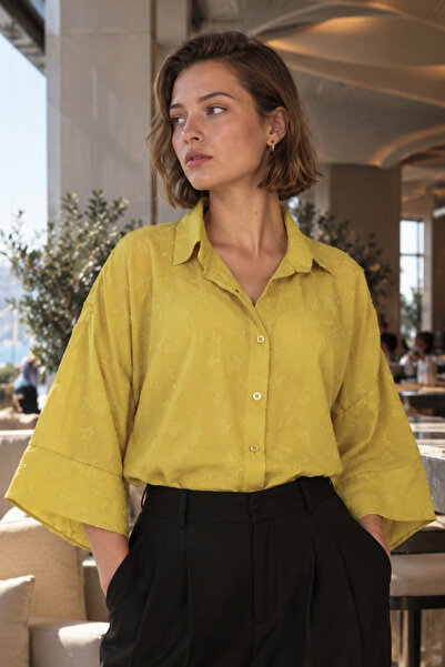 armonika Women's Pistachio Green Self-Patterned Chiffon Shirt Arm-27K001002