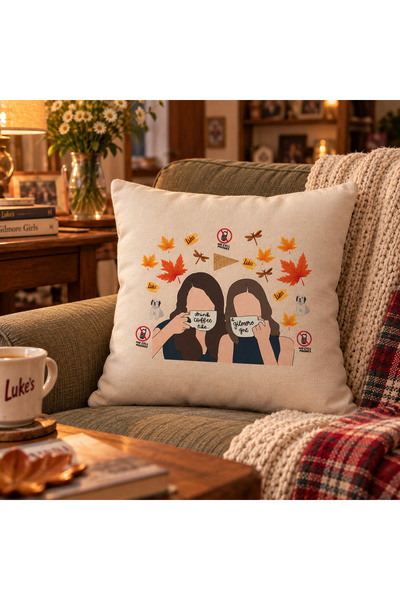glowoow Gilmore Girls Yastık Kılıfı 35x35 cm Stars Hollow Sonbahar Temalı Kır...