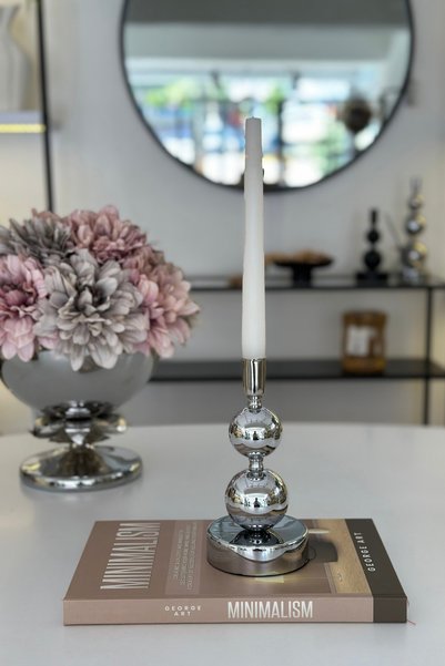 Shura Homeware Truva Metal Küçük Boy Şamdan Gümüş Dekoratif Mumluk Ev Dekoru