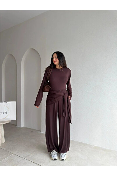 Mooi Butik LİNDA Bağlama Detaylı Takım 4341 - Acı Kahve