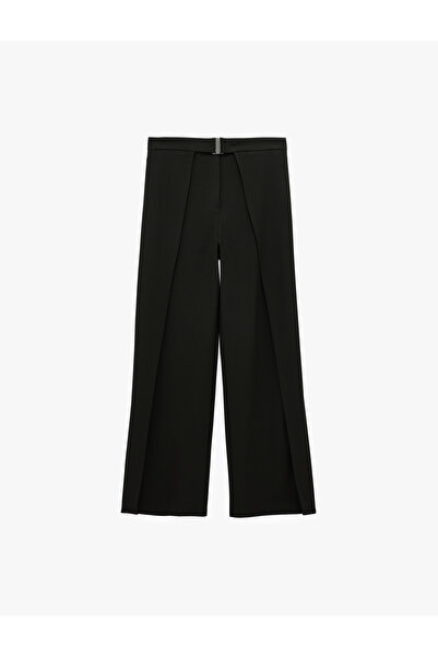 Koton High Waist Layered Wide Leg Fabric Pants with Pockets and Metal Accesso...