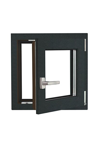 deceuninck Fereastră, PVC, cu 4 compartimente, 600 mm x 600 mm, culoare gri a...
