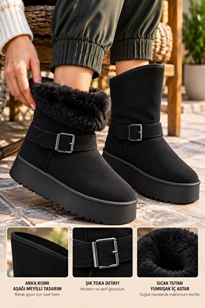 ALTUNTAŞ Women's - Girls' Winter Fur Boots Anatomical Sole Foldable Boots Min...