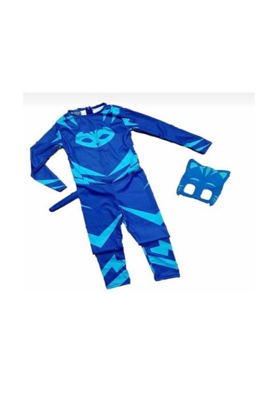 Generic Brand Boy's Blue Cat Masked Tail Jumpsuit Superhero Costume
