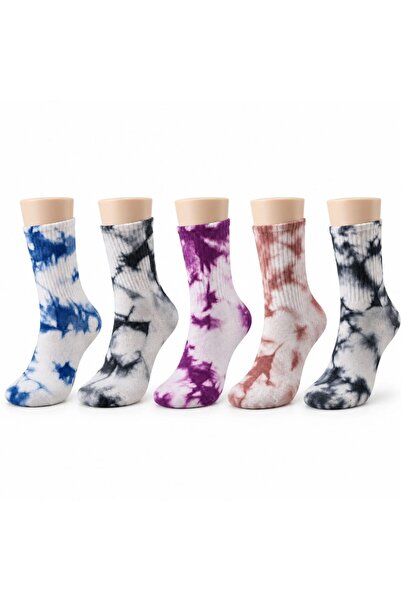WomanAndKids Wak Unisex Batik Patterned Socks Set of 5 Cotton Colorful Long S...