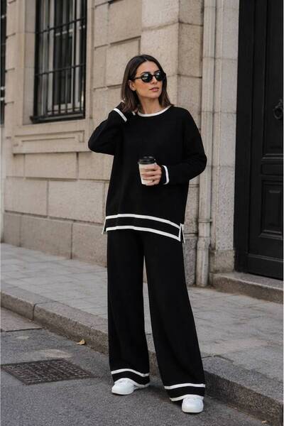 moda paketi Pulover supradimensionat cu dungi contrastante pentru femei, pant...